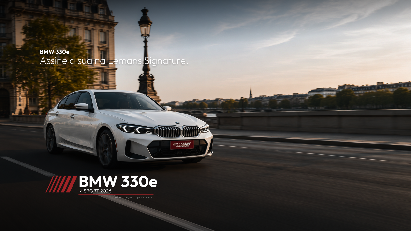 BMW 330e, locação premium Le Mans Signature
